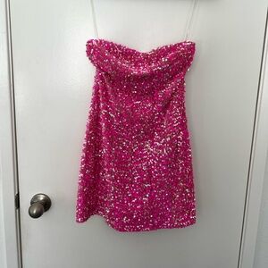 Hot pink sequin mini dress